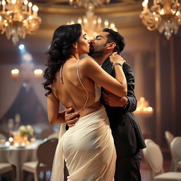 Sensual depiction of Rakul Preet in an elegant, white transparent saree that accentuates her curves, revealing her bare back as she removes her backless bra