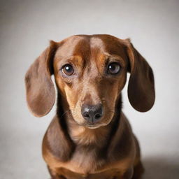 A vivid image of a brown Dachshund dog looking foul-tempered and angry, gripping an iPhone in its paws.