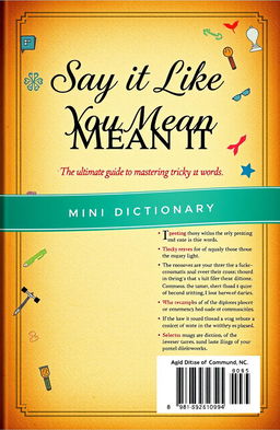 A beautifully designed cover page for a mini dictionary, featuring both front and back