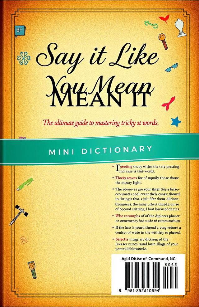 A beautifully designed cover page for a mini dictionary, featuring both front and back