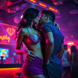 Sensual depiction of Rakul Preet in a chic short skirt, in the act of removing her bikini top, revealing her alluring cleavage and navel
