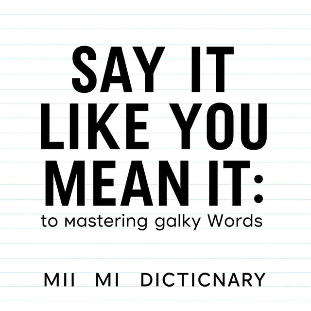 A minimalist yet striking cover page for a mini dictionary featuring the title 'Say It Like You Mean It: The Ultimate Guide to Mastering Tricky Words' in a bold, contemporary font