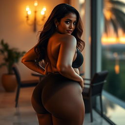 A sensual artistic representation of a curvy woman with a big booty, posing confidently in a tasteful and elegant manner