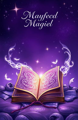 A beautifully illustrated magical book cover featuring a mystical purple theme