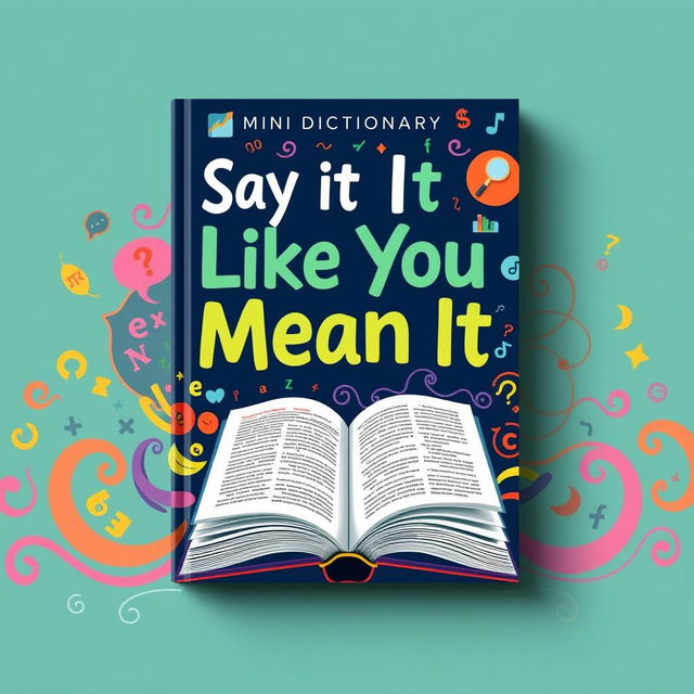 A captivating cover page design for a mini dictionary featuring the title "Say It Like You Mean It: The Ultimate Guide to Mastering Tricky Words"