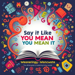 A captivating cover page design for a mini dictionary featuring the title "Say It Like You Mean It: The Ultimate Guide to Mastering Tricky Words"