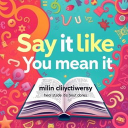 A captivating cover page design for a mini dictionary featuring the title "Say It Like You Mean It: The Ultimate Guide to Mastering Tricky Words"