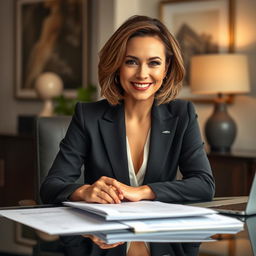 A glamorous and confident middle-aged woman, embodying the essence of a boss