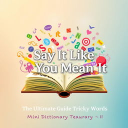 A creative and captivating cover page for a mini dictionary featuring the title "Say It Like You Mean It: The Ultimate Guide to Mastering Tricky Words"