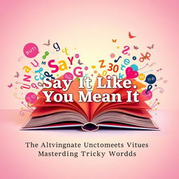 A creative and captivating cover page for a mini dictionary featuring the title "Say It Like You Mean It: The Ultimate Guide to Mastering Tricky Words"