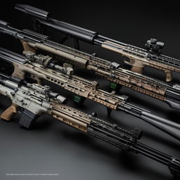 A collection of state-of-the-art police rifles showcasing technologically advanced features and meticulous craftsmanship.