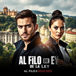 A captivating police series poster titled 'Al Filo de la Ley', set in the scenic city of Oviedo, Asturias