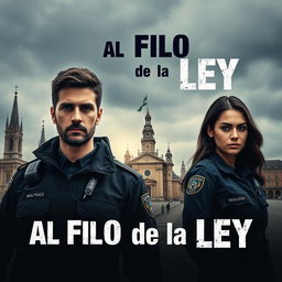 A dramatic poster for a police series titled 'Al Filo de la Ley' set in the city of Oviedo, Asturias