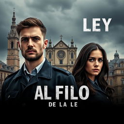 A dramatic poster for a police series titled 'Al Filo de la Ley' set in the city of Oviedo, Asturias