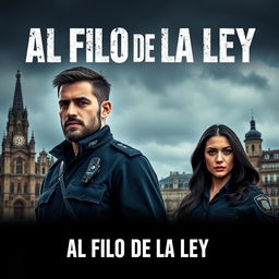 A dramatic poster for a police series titled 'Al Filo de la Ley' set in the city of Oviedo, Asturias