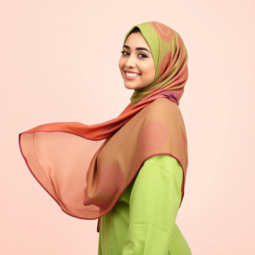 A beautiful young woman wearing a vibrant hijab, showcasing her cultural heritage