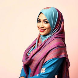 A beautiful young woman wearing a vibrant hijab, showcasing her cultural heritage