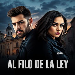 An intriguing poster for the police series titled 'Al Filo de la Ley', set in the scenic city of Oviedo, Asturias