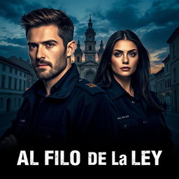 An intriguing poster for the police series titled 'Al Filo de la Ley', set in the scenic city of Oviedo, Asturias