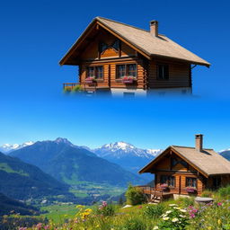 A picturesque village house situated on a mountainous plateau, surrounded by stunning natural scenery