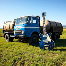 A ZIL-130 truck with a barrel trailer, parked in an open field