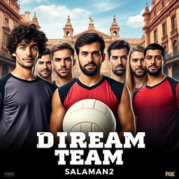 A vibrant movie poster for a film titled "Dream Team" set in Salamanca, featuring a sports theme centered around volleyball