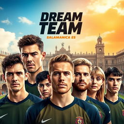 A movie poster for a sports-themed film titled 'Dream Team' set in Salamanca, featuring seven team members