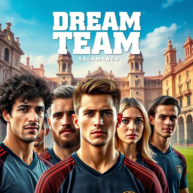 A movie poster for a sports-themed film titled 'Dream Team' set in Salamanca, featuring seven team members