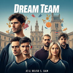 A movie poster for a sports and university-themed film titled 'Dream Team' set in Salamanca, featuring seven male team members