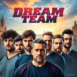 A movie poster for a sports and university-themed film titled 'Dream Team' set in Salamanca, featuring seven male team members