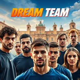 A movie poster for a sports and university-themed film titled 'Dream Team' set in Salamanca, featuring seven male team members