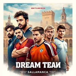 A movie poster for a sports-themed university film titled 'Dream Team' set in the historic city of Salamanca