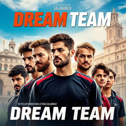 A movie poster for a sports-themed university film titled 'Dream Team' set in the historic city of Salamanca