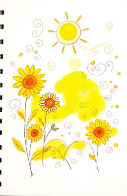 A vibrant sketch featuring the color yellow as the primary focus, symbolizing warmth and joy