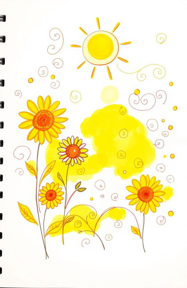 A vibrant sketch featuring the color yellow as the primary focus, symbolizing warmth and joy