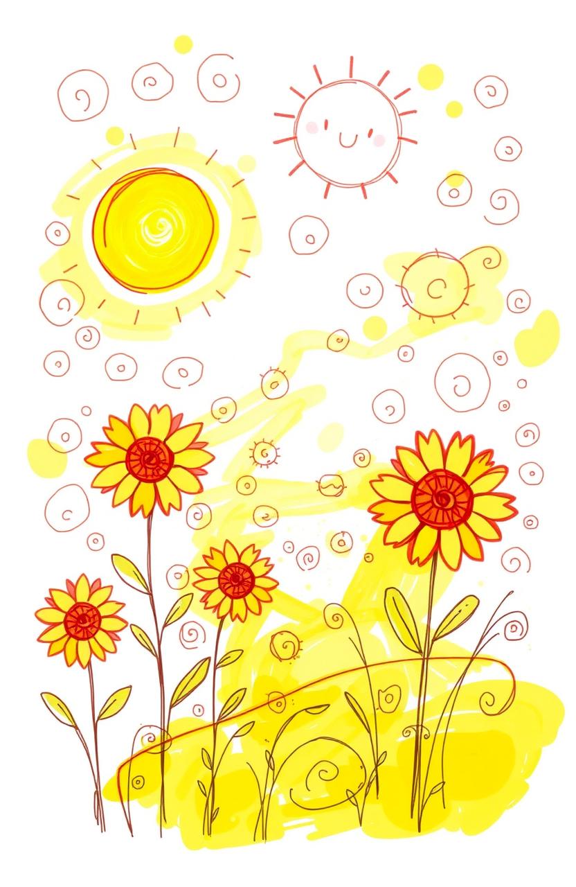 A vibrant sketch featuring the color yellow as the primary focus, symbolizing warmth and joy