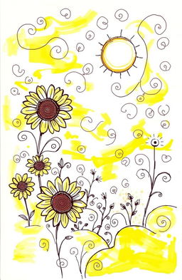 A vibrant sketch featuring the color yellow as the primary focus, symbolizing warmth and joy