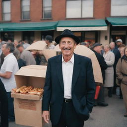 From a homeless hot dog vendor to a wealthy man, in a throbbing crowd of customers, watching his fortunes turn. A vision of immense happiness as he purchases a grand house with his newfound riches.