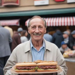 From a homeless hot dog vendor to a wealthy man, in a throbbing crowd of customers, watching his fortunes turn. A vision of immense happiness as he purchases a grand house with his newfound riches.