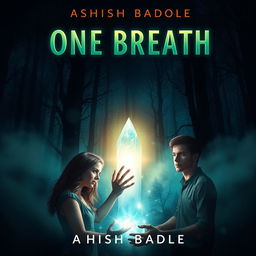 Design a captivating book cover for "One Breath" by Ashish Badole, featuring the title in bold, luminous letters at the top