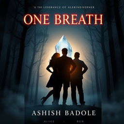 An enchanting book cover for 'One Breath' by Ashish Badole, featuring the title in a striking, illuminated font that stands out beautifully