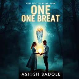 A striking book cover for 'One Breath' by Ashish Badole, featuring the title in an eye-catching, glowing font prominently displayed at the top