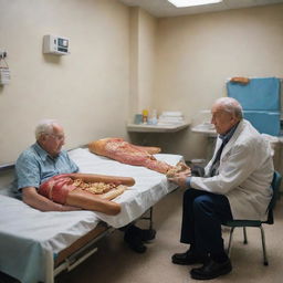 A poignant scene in a hospital room where the elderly, once-homeless hotdog vendor lies. Streams of people, his past customers and dear friends, come to visit him, showcasing the love and respect they hold for him.