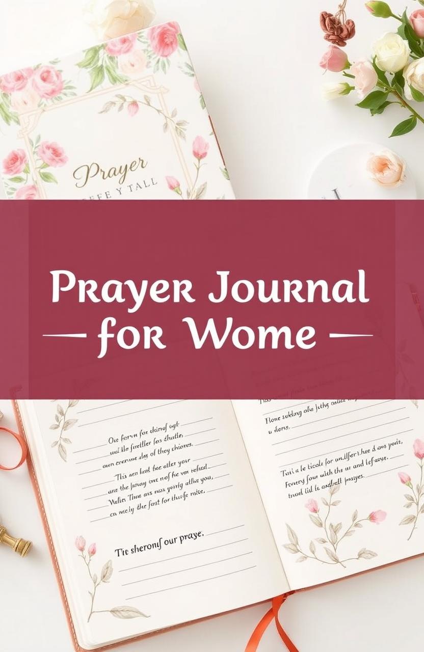 A beautifully designed prayer journal for women, featuring an elegant cover with floral patterns and soft pastel colors