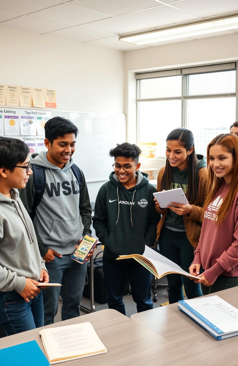 A group of six high school students engaged in a lively discussion about the Wordwall application, each showcasing their unique opinions and expressions