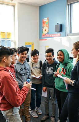 A group of six high school students engaged in a lively discussion about the Wordwall application, each showcasing their unique opinions and expressions