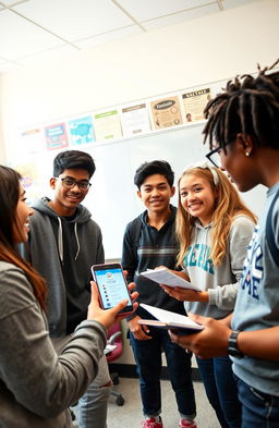 A group of six high school students engaged in a lively discussion about the Wordwall application, each showcasing their unique opinions and expressions