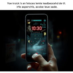 A gripping visual representation of the concept behind the book 'Het spel', showcasing a mobile game app interface that leads to a murder scenario
