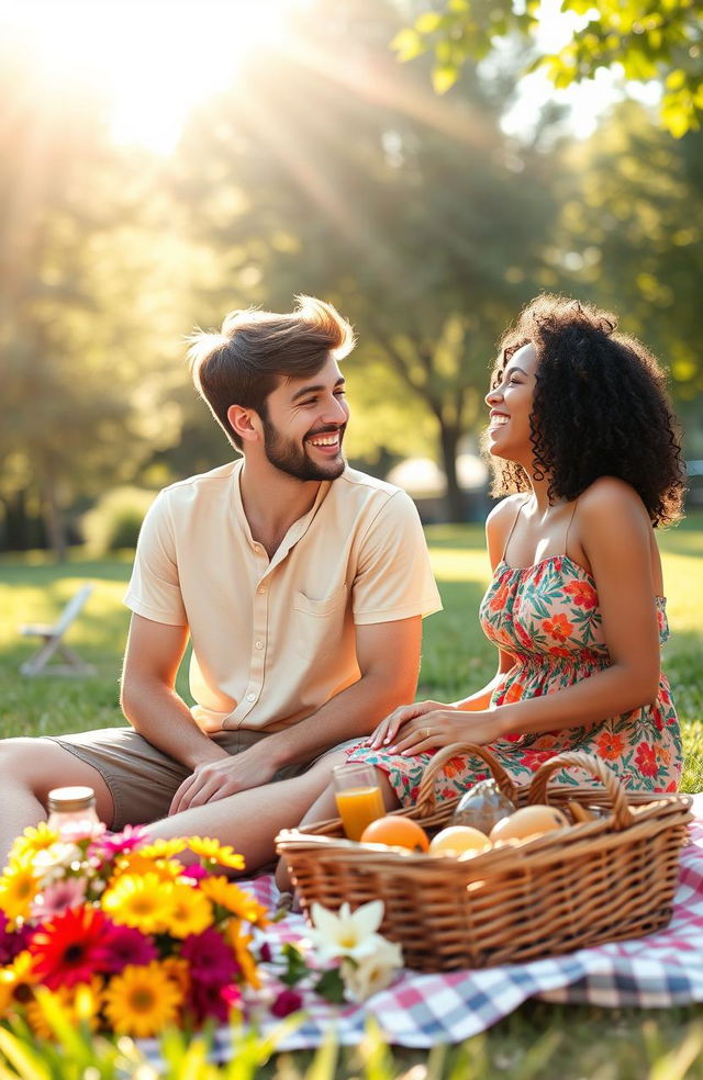 A warm and heartwarming scene depicting friendship, showcasing two friends laughing together in a sunlit park