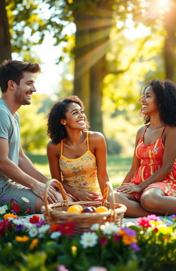 A warm and heartwarming scene depicting friendship, showcasing two friends laughing together in a sunlit park